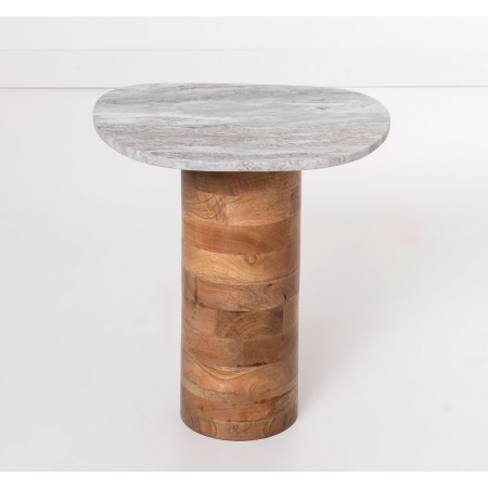 MESA AUXILIAR BASE MADERA Y TAPA DE MÁRMOL. 41*44*37 CM
