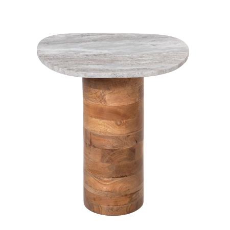 MESA AUXILIAR BASE MADERA Y TAPA DE MÁRMOL. 41*44*37 CM