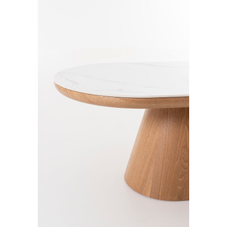 MESA CENTRO SOFA 120*45*60 CM. TAPA PORCELANICO BLANCO, PIE CHAPA ROBLE