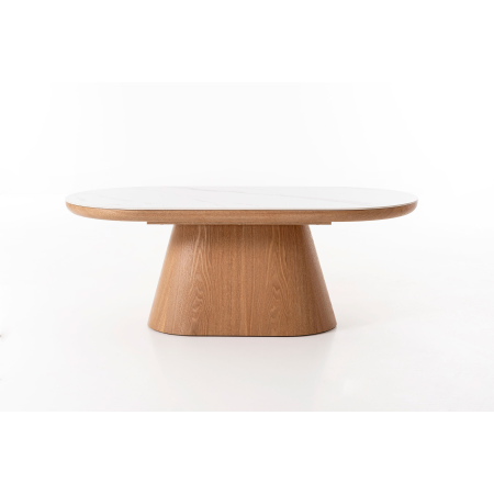 MESA CENTRO SOFA 120*45*60 CM. TAPA PORCELANICO BLANCO, PIE CHAPA ROBLE