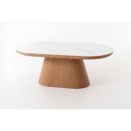 MESA CENTRO SOFA 120*45*60 CM. TAPA PORCELANICO BLANCO, PIE CHAPA ROBLE