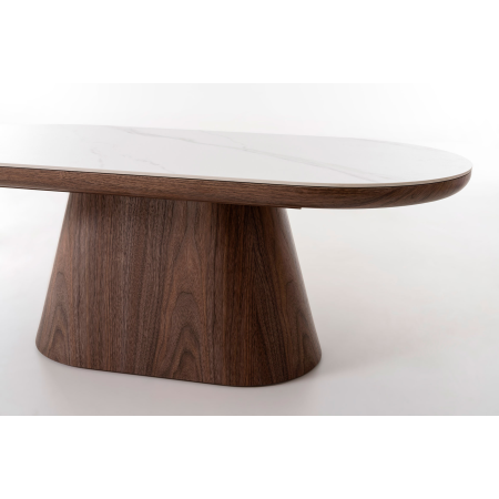 MESA CENTRO SOFA 120*45*60 CM. TAPA PORCELANICO BLANCO, PIE CHAPA NOGAL