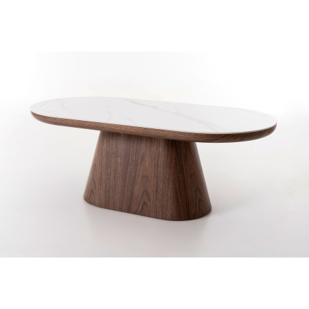 MESA CENTRO SOFA 120*45*60 CM. TAPA PORCELANICO BLANCO, PIE CHAPA NOGAL