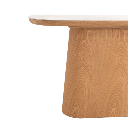 CONSOLA 120*80*40 CM. TAPA PORCELANICO BLANCO, PIE CHAPA MADERA ROBLE