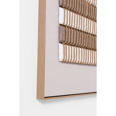 CUADRO OLEO 80*120 CM. MARCO BLANCO, FONDO RAYAS BEIGE