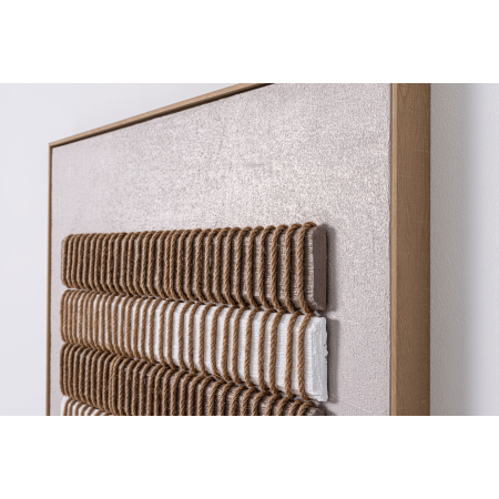 CUADRO OLEO 80*120 CM. MARCO BLANCO, FONDO RAYAS BEIGE