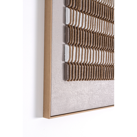 CUADRO OLEO 80*120 CM. MARCO BLANCO, FONDO RAYAS BEIGE