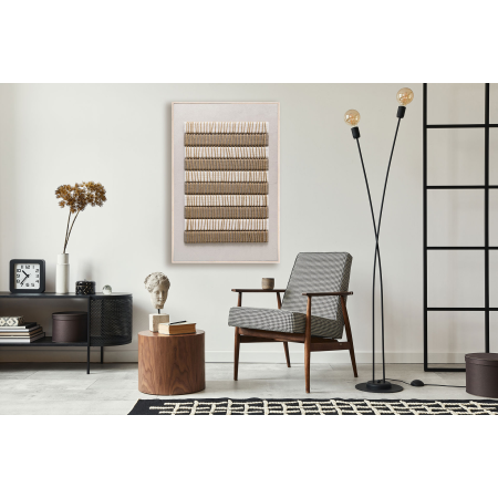 CUADRO OLEO 80*120 CM. MARCO BLANCO, FONDO RAYAS BEIGE