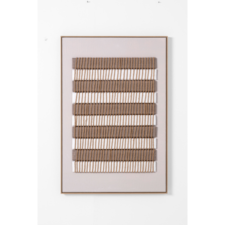 CUADRO OLEO 80*120 CM. MARCO BLANCO, FONDO RAYAS BEIGE