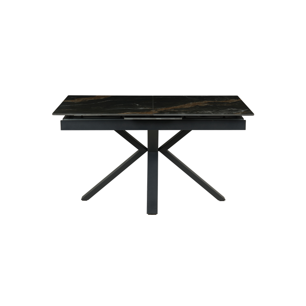 MESA EXTENSIBLE 140/180*85*76 CM, TAPA PORCELANICO NEGRA Y BASE METAL NEGRO