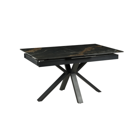 MESA EXTENSIBLE 140/180*85*76 CM, TAPA PORCELANICO NEGRA Y BASE METAL NEGRO