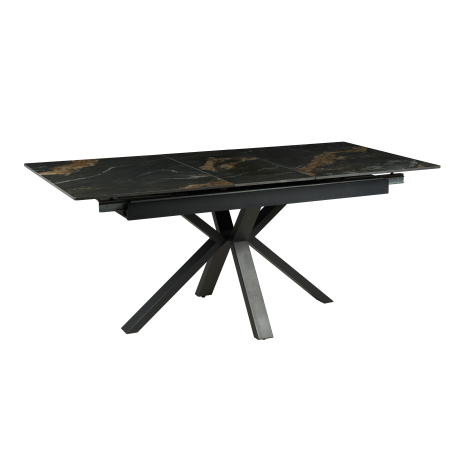 MESA EXTENSIBLE 140/180*85*76 CM, TAPA PORCELANICO NEGRA Y BASE METAL NEGRO