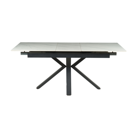 MESA EXTENSIBLE 140/180*85*76 CM, TAPA PORCELANICO BLANCO Y BASE METAL NEGRO