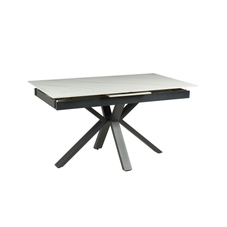 MESA EXTENSIBLE 140/180*85*76 CM, TAPA PORCELANICO BLANCO Y BASE METAL NEGRO