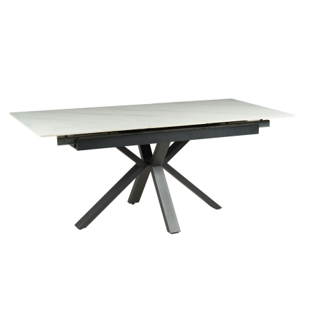 MESA EXTENSIBLE 140/180*85*76 CM, TAPA PORCELANICO BLANCO Y BASE METAL NEGRO
