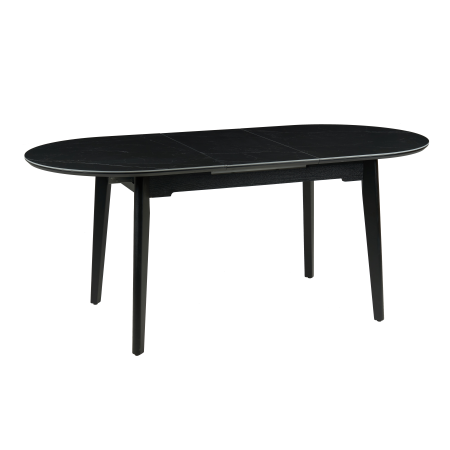 MESA EXTENSIBLE OVALADA 140/180*85*76 CM, TAPA PORCELANICO NEGRO Y BASE METAL NEGRO