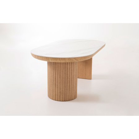 MESA CENTRO SOFA 120*45*60 CM. TAPA PORCELANICO BLANCO, PIE CHAPA ROBLE CON PALILLERIA