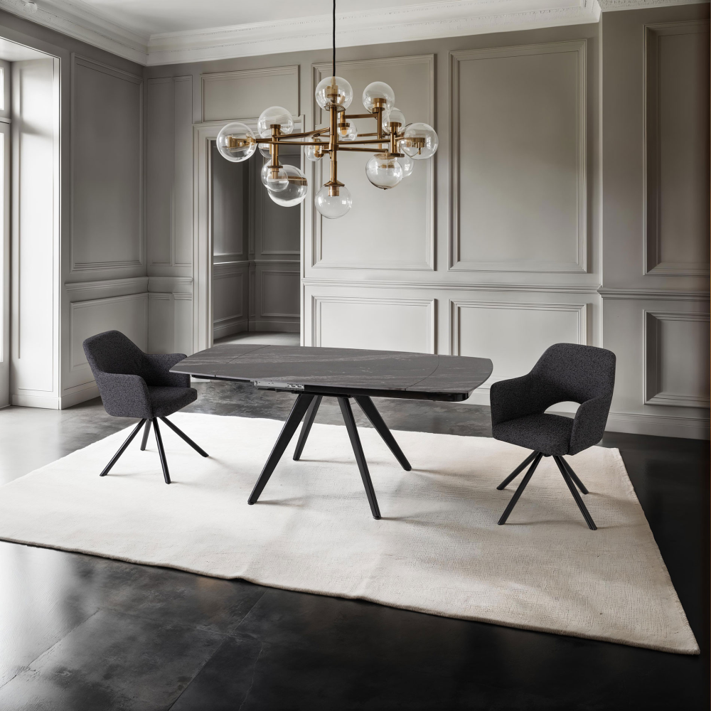 SILLA ANKER GIRATORIA 360º, TAPIZADO NEGRO, PATAS METAL NEGRO. 83*61*60 CM