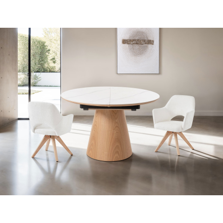 SILLA ANKER GIRATORIA 360º, TAPIZADO BEIGE, PATAS MADERA. 81*62*59 CM