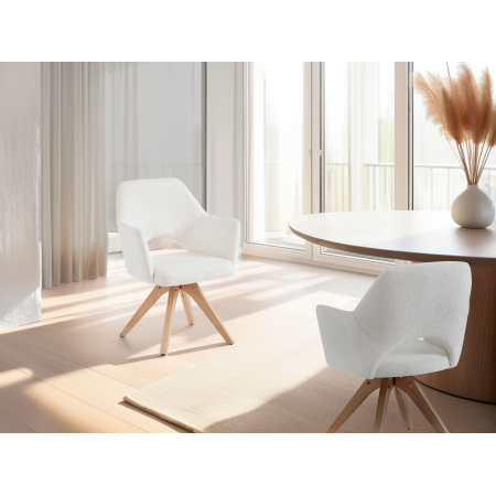 SILLA ANKER GIRATORIA 360º, TAPIZADO BEIGE, PATAS MADERA. 81*62*59 CM