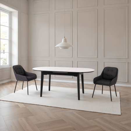 SILLA BELMONT, TAPIZADO GRIS MARENGO, PATAS METAL NEGRO