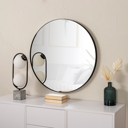 ESPEJO CIRCULAR MARCO ALUMINIO NEGRO 80 CM DIAMETRO