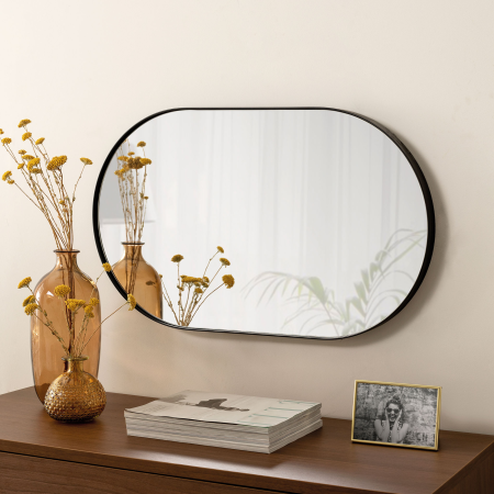 ESPEJO OVALADO MARCO ALUMINIO NEGRO 100*60 CM