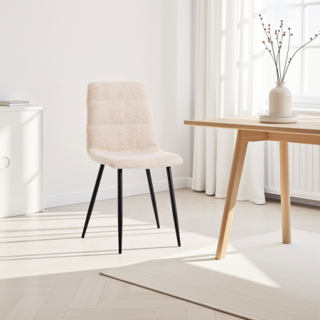 SILLA EMMA. 90*44*55 CM, TAPIZADO ANTIMANCHAS IGNIFUGO COLOR BEIGE CLARO. PATAS METAL NEGRO PINTURA EPOXI