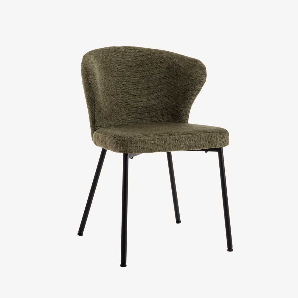 SILLA VEGA. TAPIZADO ANTIMANCHAS COLOR VERDE. PATAS METAL NEGRO PINTURA EPOXI