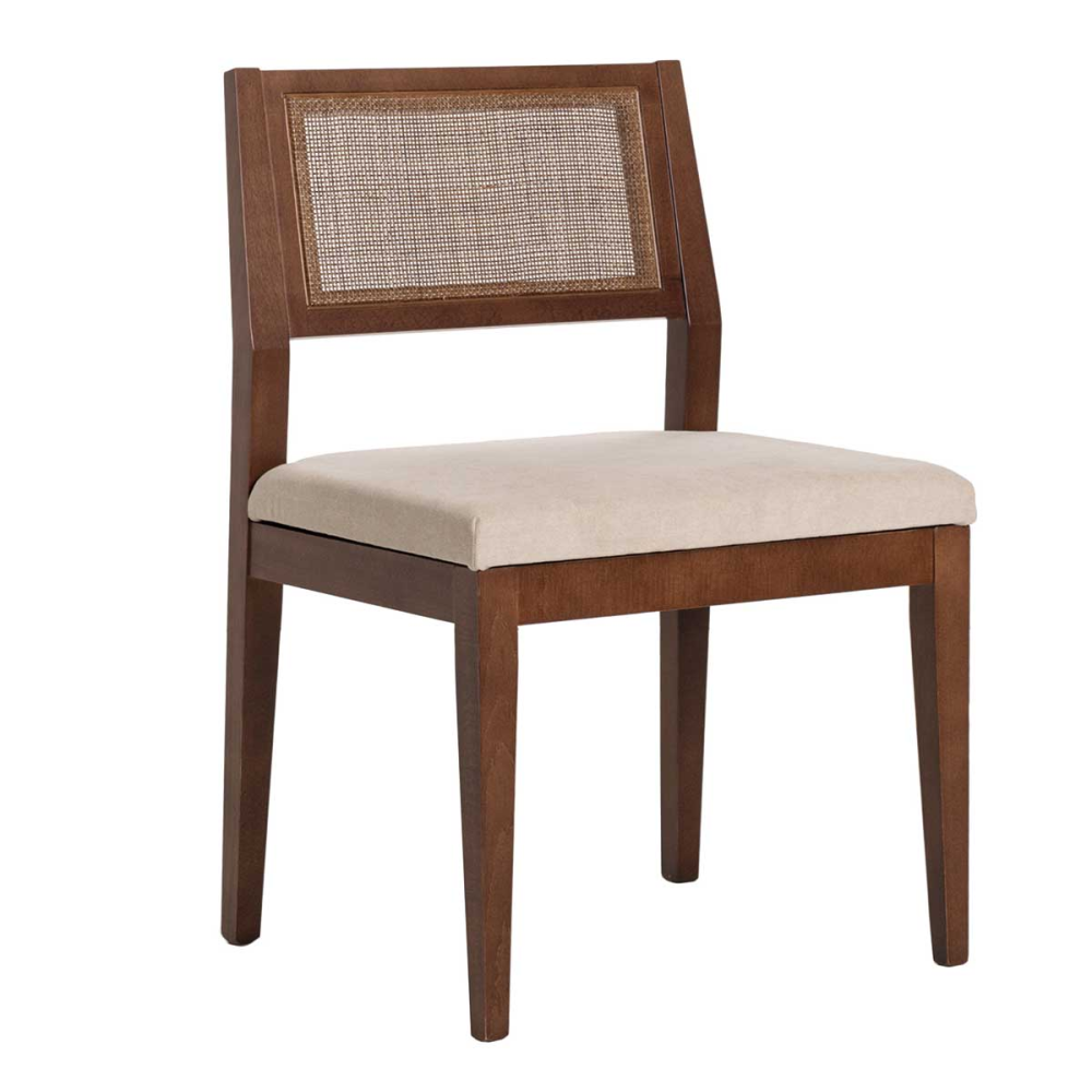 SILLA CUBA MADERA, REJILLA CANNAGE PINTADO. 88*48*56 CM. COLOR: NOGAL. TELA ASIENTO LIDO Nº 6 (BEIGE)