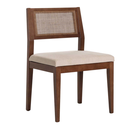 SILLA CUBA MADERA, REJILLA CANNAGE PINTADO. 88*48*56 CM. COLOR: NOGAL. TELA ASIENTO LIDO Nº 6 (BEIGE)