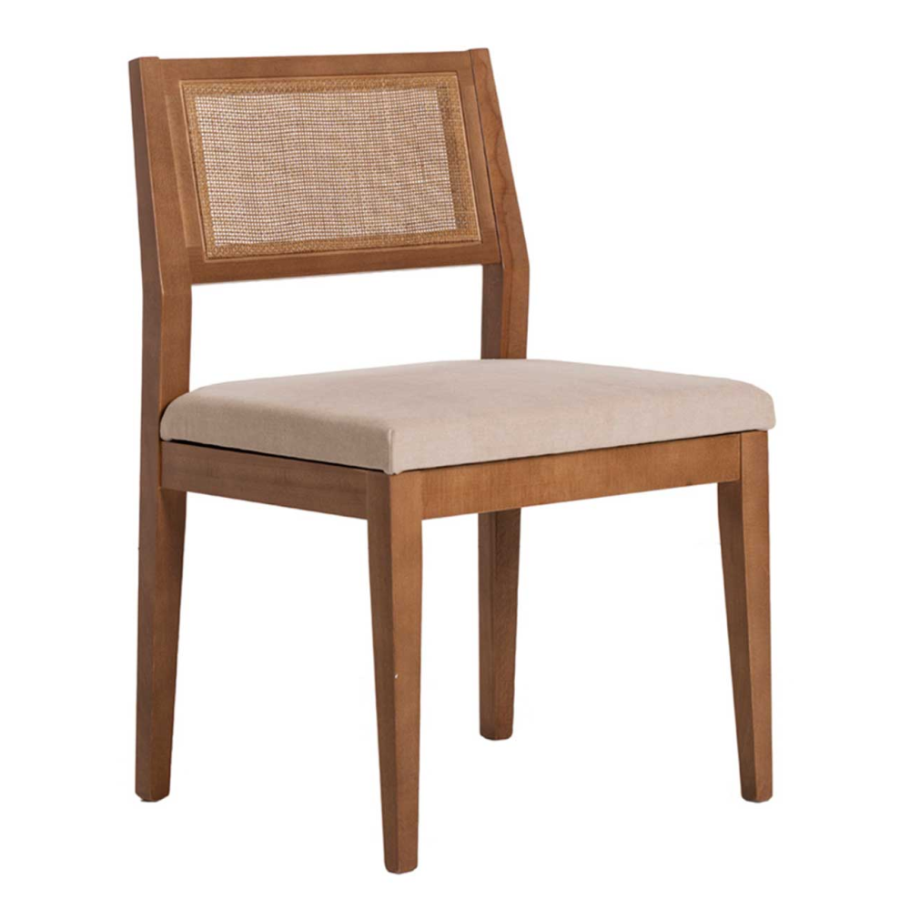 SILLA CUBA MADERA, REJILLA CANNAGE PINTADO. 88*48*56 CM. COLOR: ROBLE. TELA ASIENTO LIDO Nº 6 (BEIGE)