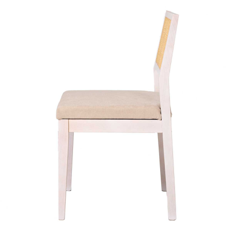 SILLA CUBA MADERA, REJILLA CANNAGE NATURAL. 88*48*56 CM. COLOR: BLANCO DECAPADO. TELA ASIENTO LIDO Nº 6 (BEIGE)
