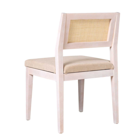 SILLA CUBA MADERA, REJILLA CANNAGE NATURAL. 88*48*56 CM. COLOR: BLANCO DECAPADO. TELA ASIENTO LIDO Nº 6 (BEIGE)