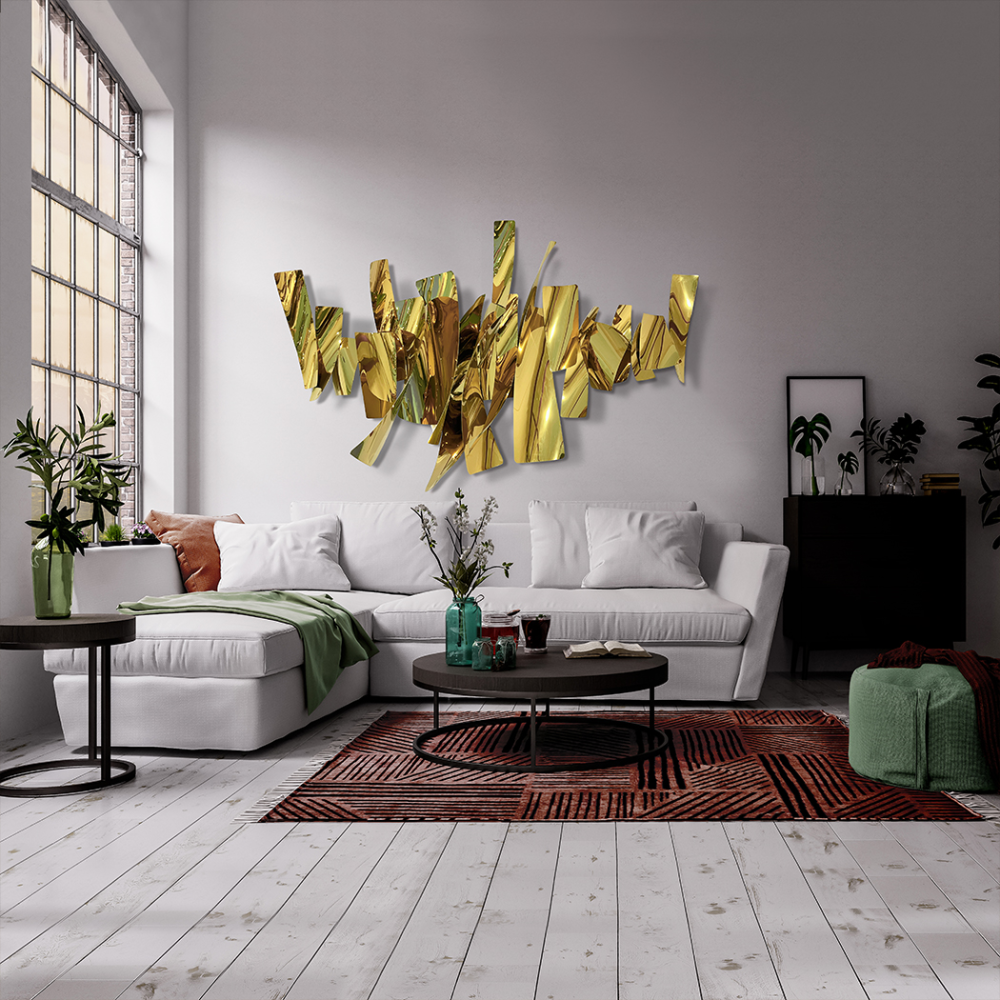 FRACTURE-ESCULTURA PARED ACERO DORADO
